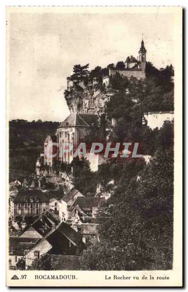 Rocamadour — O Rocher visto da estrada — C° dos Arts Photomecanique, Strasbourg - Frente