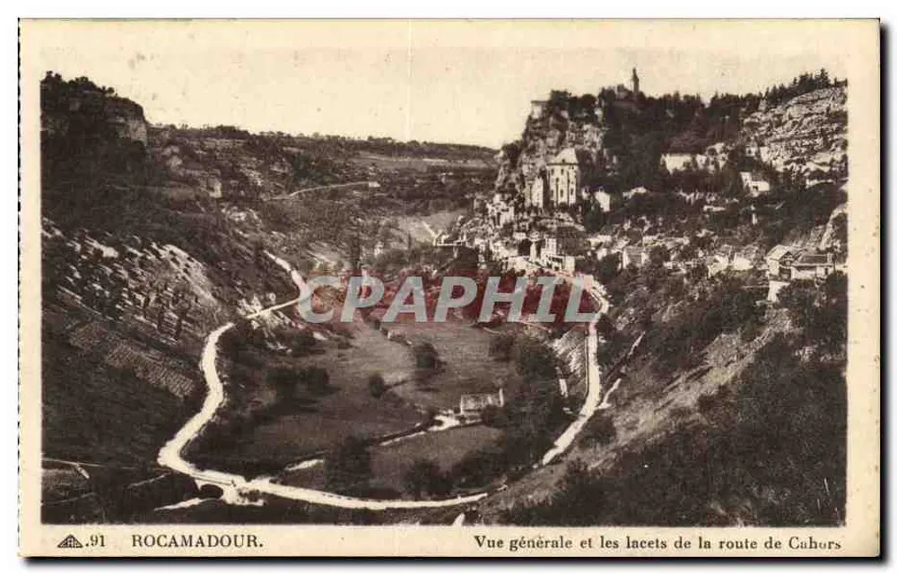 Rocamadour — Allgemeiner Blick und die Kurven der Straße nach Cahors — C° des Arts Photobécanique - Vorderseite