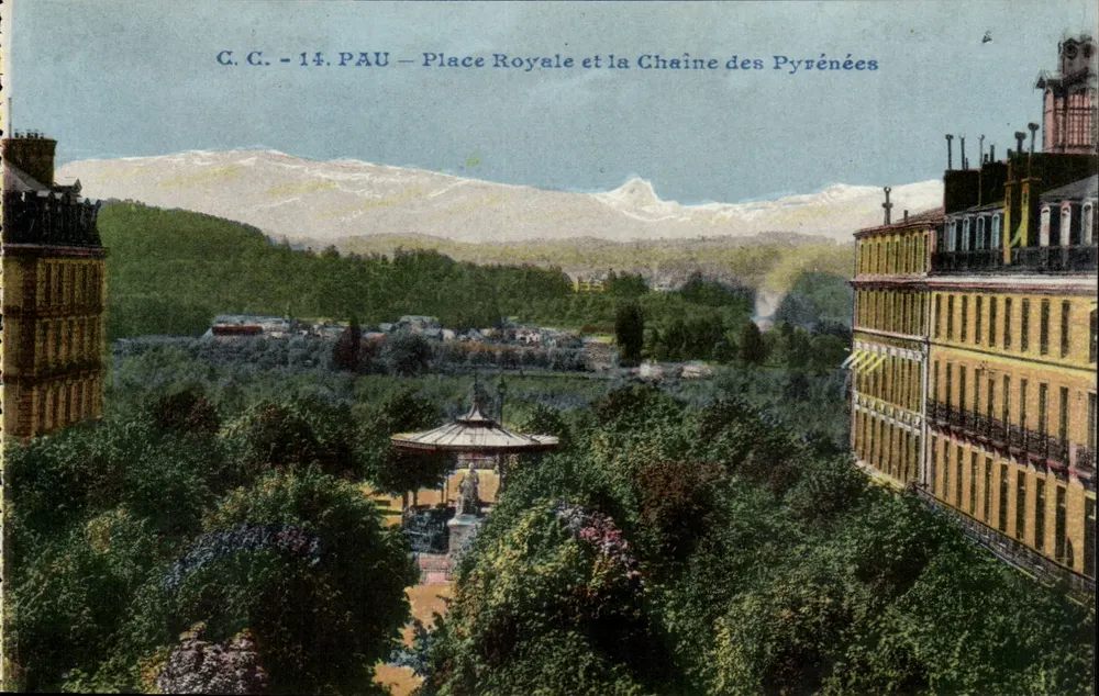 Pau — Königlicher Platz und die Pyrenäen — Carrache, Verleger, Pau - Vorderseite