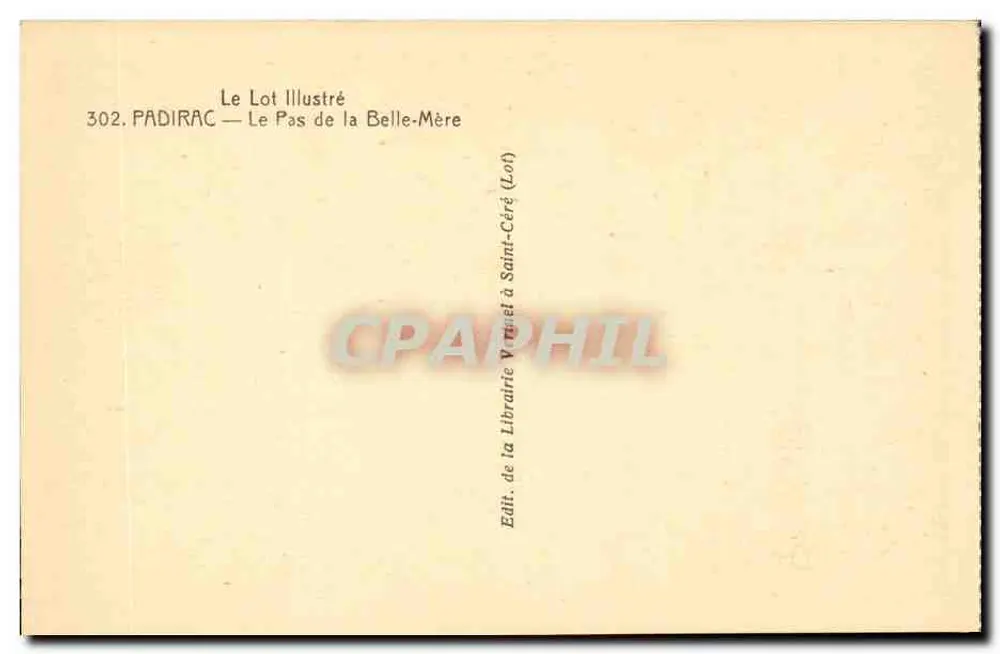 Padirac — O Passo da Mãe Bonita — Edição da Livraria Vernet em Saint-Céré - Verso