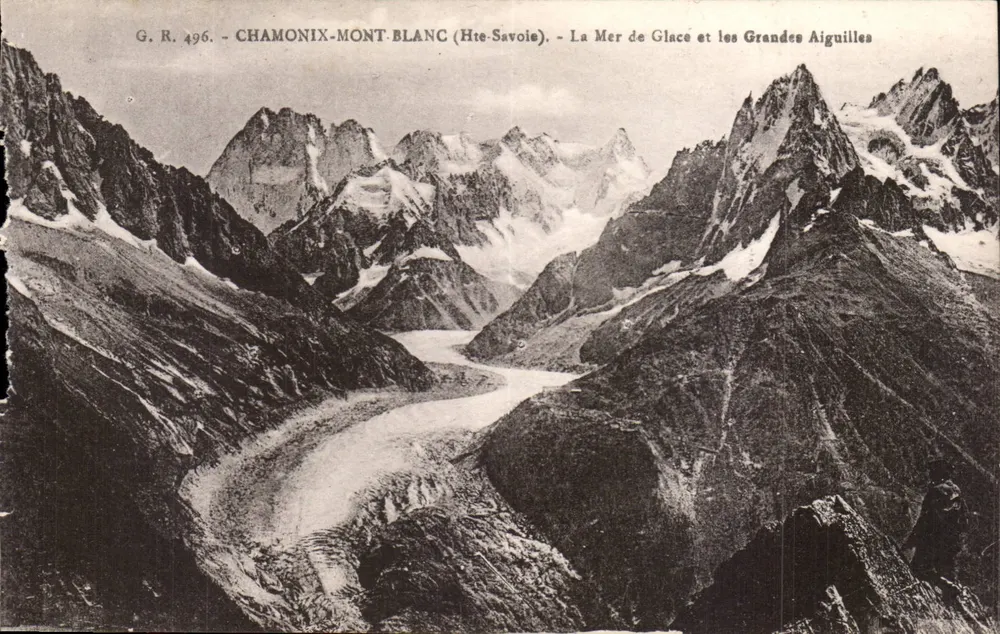 Chamonix-Mont-Blanc — Die Mer de Glace und die Grandes Aiguilles — G. R. 496 — L. Faurnez, Verleger, in Annemasse (Hte-Savoie) - Vorderseite