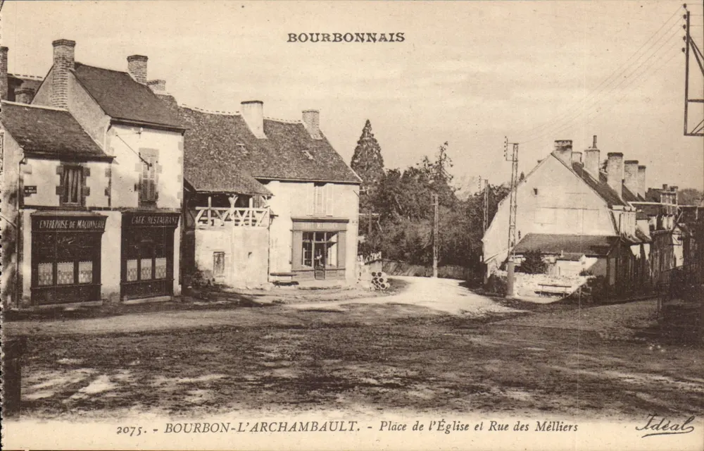 Bourbon-L'Archambault — Platz der Kirche und Straße der Mélliers — Idéal, n°2075 - Vorderseite