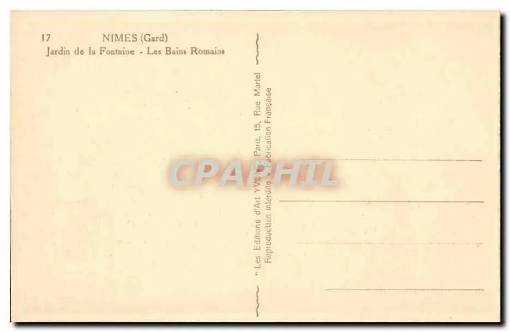 Nîmes (Gard) — Garten der Fontaine — Die römischen Bäder — 'Yvain' Art Editions, Paris - Rückseite