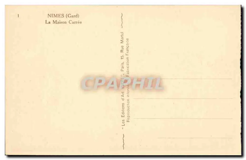 Nîmes (Gard) — A Casa Quadrada — Les Éditions d'Art Martel, Paris - Verso
