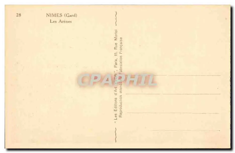 Nîmes (Gard) — As Arênes — Éditions d'Art Lyon - Verso