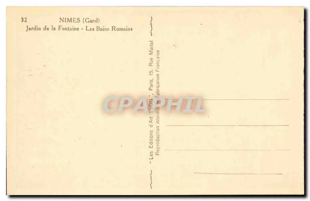 Nîmes (Gard) — Jardin de la Fontaine - Les Bains Romains — Les Éditions d'Art Martel - Rückseite