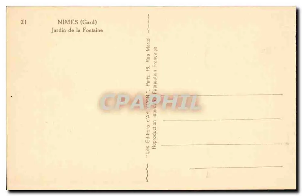 Nîmes (Gard) — Jardim da Fontaine — Edições de Arte 'JWON' - Verso