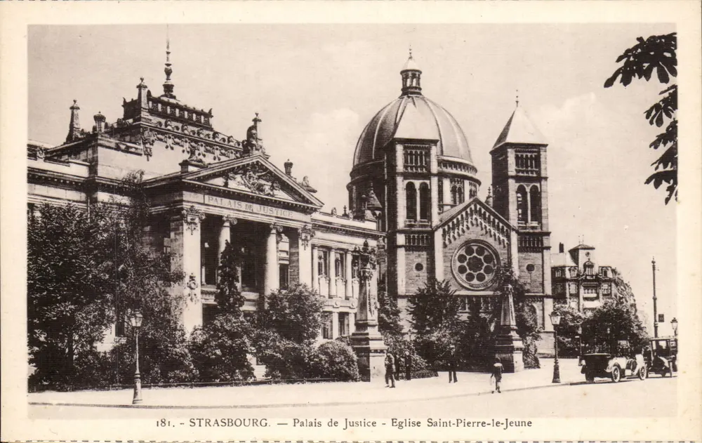 Straßburg — Palast der Justiz und Kirche Saint-Pierre-le-Jeune — Cartes La Cigogne - Vorderseite