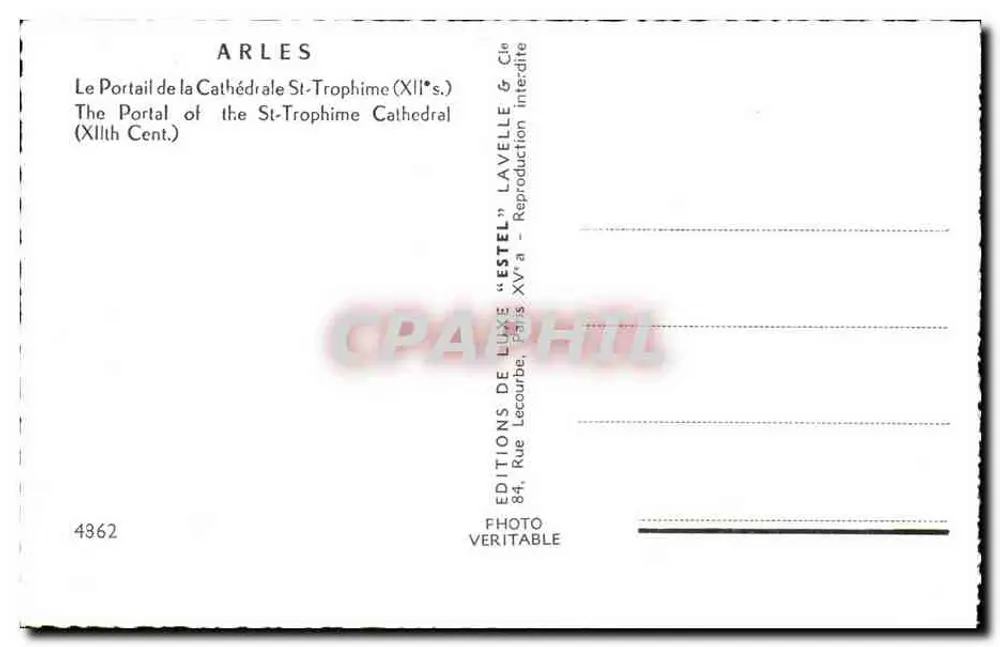 Portal der Kathedrale Saint-Trophime — Arles — Editions « Estel » - Rückseite