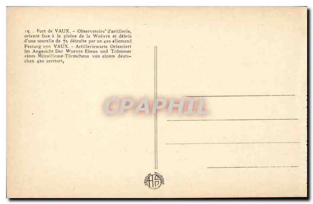 Fort Vaux — Artilleriebeobachtungsposten und Trümmer einer zerstörten 75-mm-Turmkanone durch eine 420-mm-deutsche Granate - Rückseite