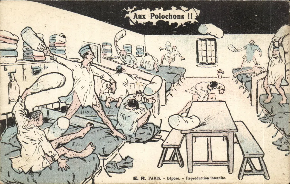 Cena de soldados em uma sala de hospital — Aux Polochons !! — E.R. PARIS - Frente