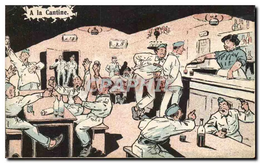 Na cantina — Cena animada em uma cantina militar — Editor não visível - Frente