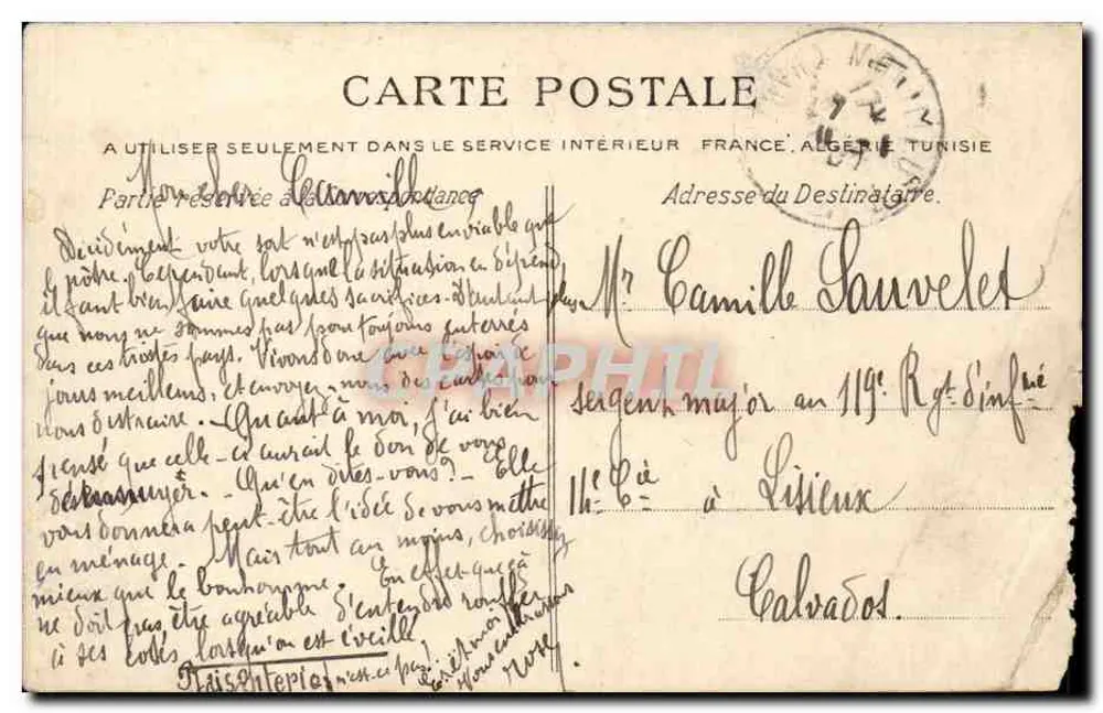 Au village — scène de chambre avec homme debout et lit — éditeur René Billoud, N° 577 - Verso