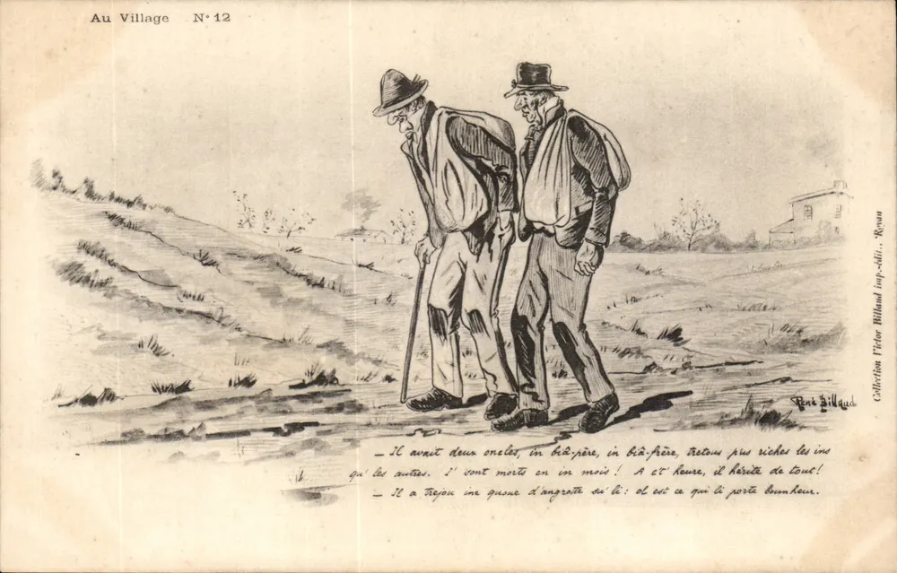 Dois idosos caminhando — No Village N°12 — Editor V. Billaul, Rouen - Frente