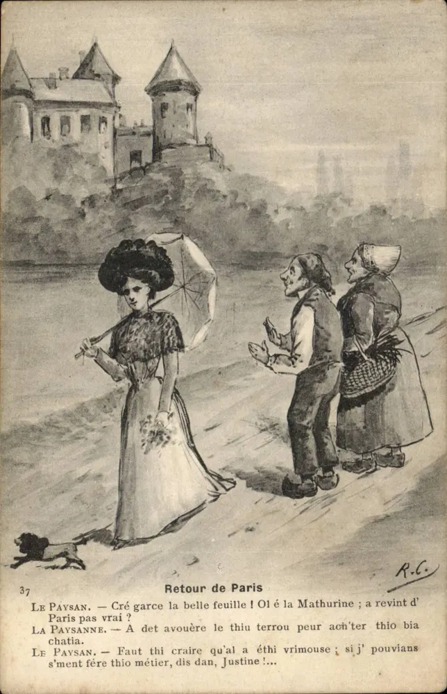 Retorno de Paris — cena humorística com camponês e camponesa — R.C. (nº 37) - Frente