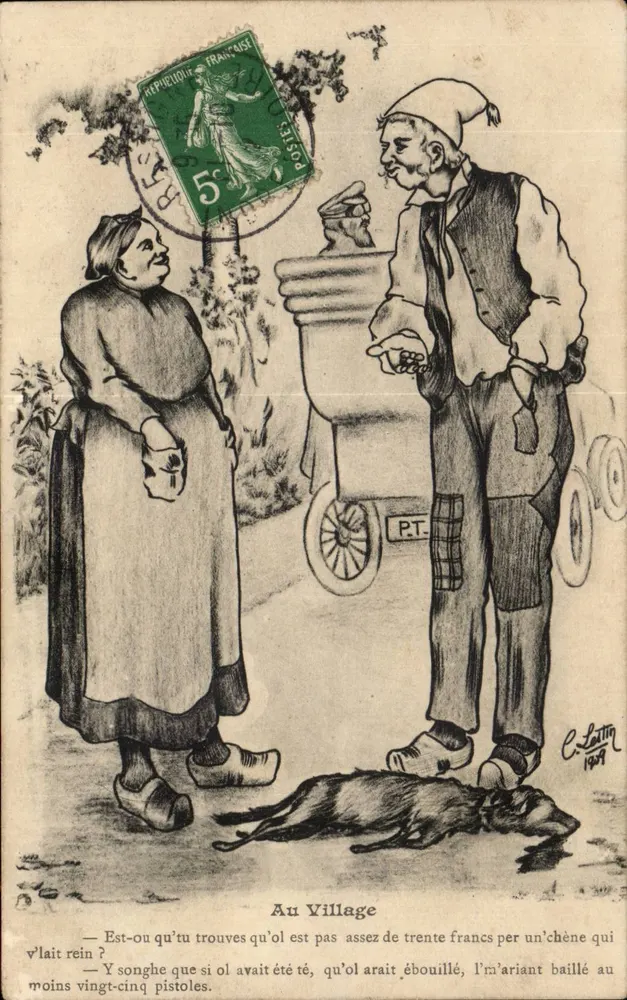Im Dorf — Dorfszene mit einem toten Hund — C. Lettin 1909 - Vorderseite