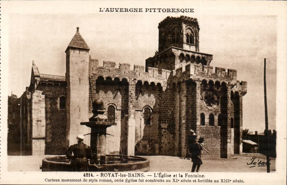 Royat-les-Bains — Die Kirche und die Fontäne — J. Béguin - Vorderseite