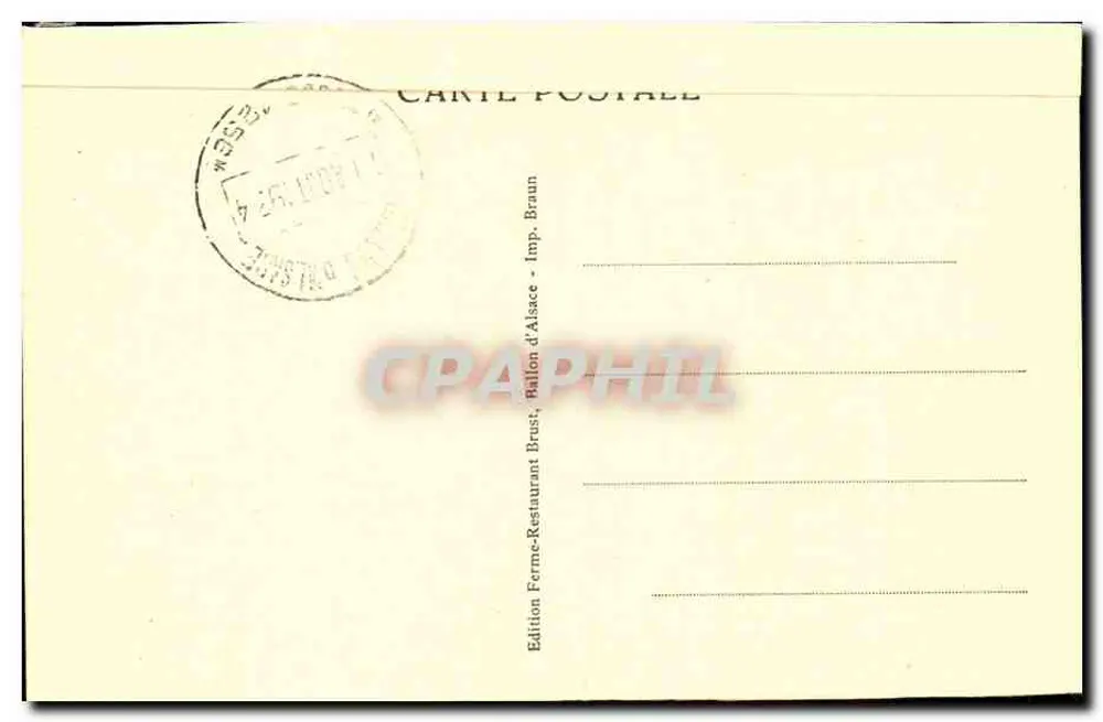 Ballon d'Alsace (Alt. 1256 m.) — Uma cascata da Savoureuse — Edição Carte-Postale Brust, Ballon d'Alsace - Verso