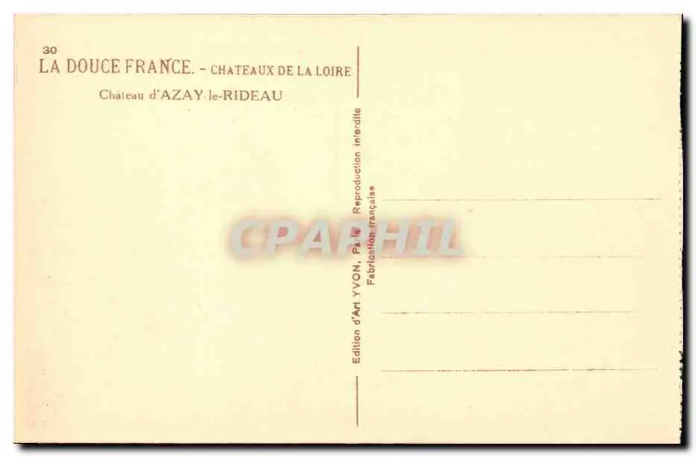 Castelo de Azay-le-Rideau — A Doce França. Castelos do Loire — Edição de Arte YVON, Paris - Verso