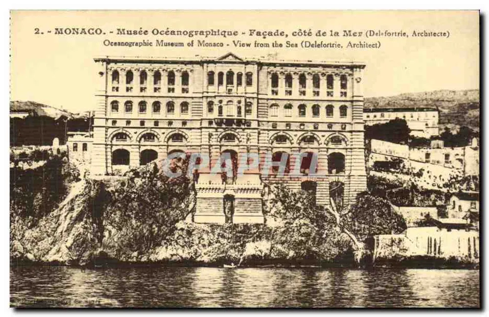 Monaco - Ozeanografisches Museum - Fassade, Seeseite (Delefortrie, Architekt) - Vorderseite