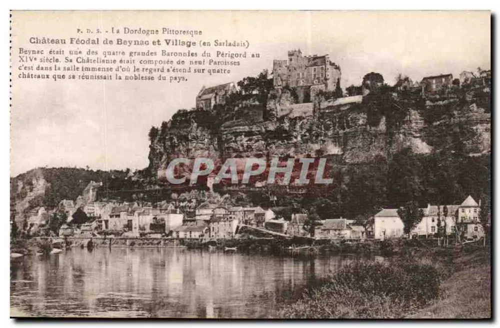 Castelo Feudal de Beynac e Vila (em Sarladsis) — P.D.S. A Dordogne Pitoresca — Fot. P. Daudrix & S. Nlat - Frente