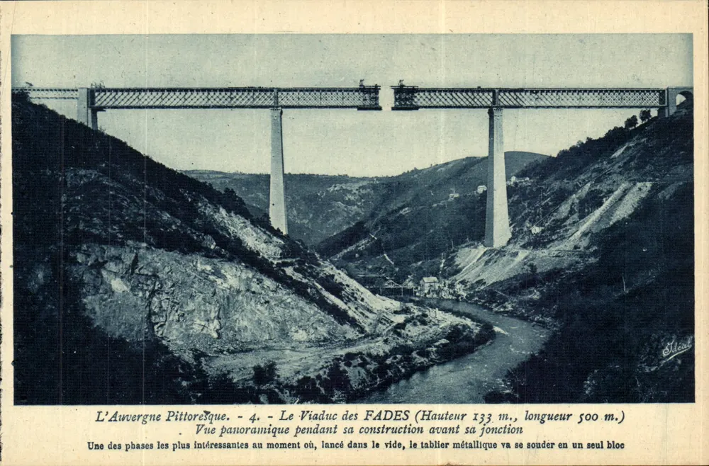 A Auvergne Pittoresque - O Viaduto dos FADES (Altura 133 m., comprimento 500 m.) - Edição J. R. Béguin, Viély - Frente
