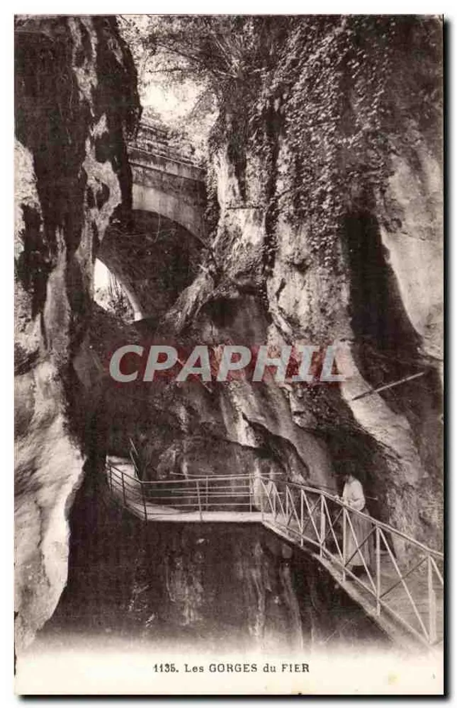 Die GORGES des FIER — Ansicht der Schluchten mit Fußgängerbrücke und Brücke — Édition ABEM, Nr. 1135 - Vorderseite