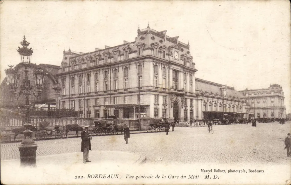 Bordeaux - Allgemeiner Blick auf den Bahnhof Midi — Marcel Delboy, Fototypie, Bordeaux, Nr. 222 - Vorderseite