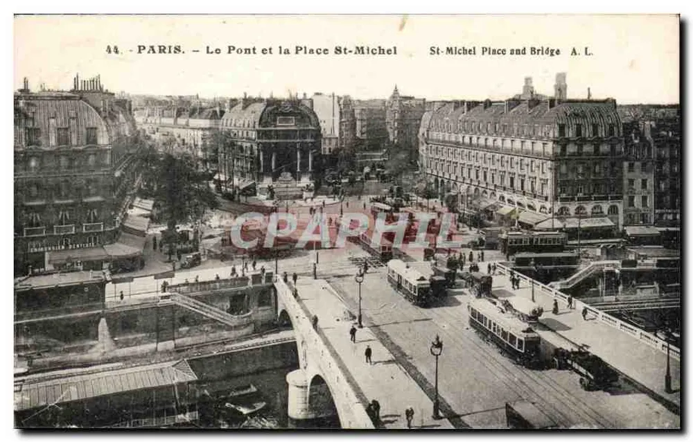 Paris — Der Brücke und der Place Saint-Michel — A. L. - Vorderseite