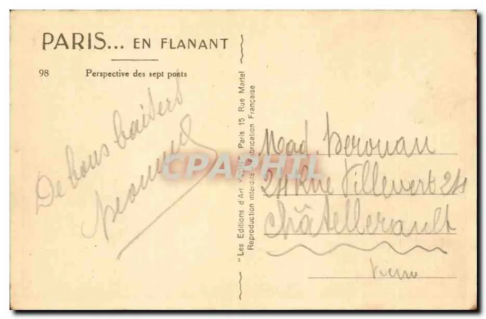 Paris — Perspectiva dos sete pontes — Les Éditions d'Art Martel - Verso