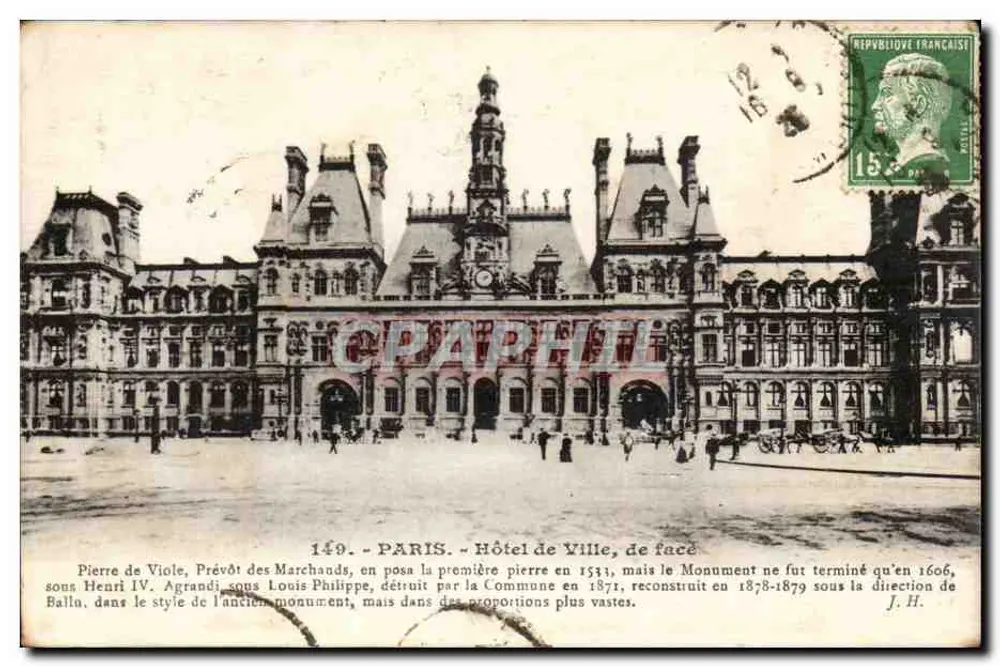 Paris - Hotel de Ville, de frente — editor A. Vagner, n° 149 - Frente