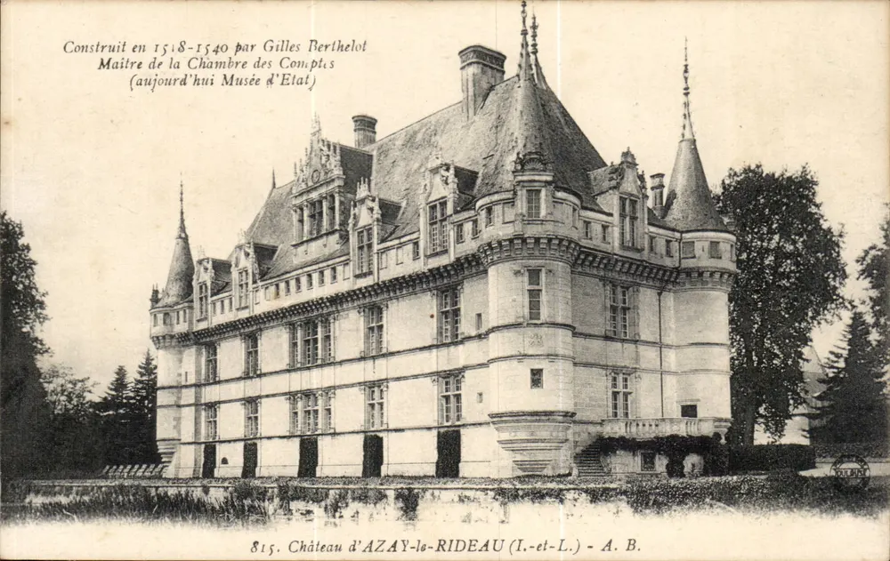 Castelo de Azay-le-Rideau (Indre-et-Loire) — construído entre 1518-1540 por Gilles Berthelot, mestre da Câmara dos Contas (atualmente museu de Estado) — A. B. - Frente