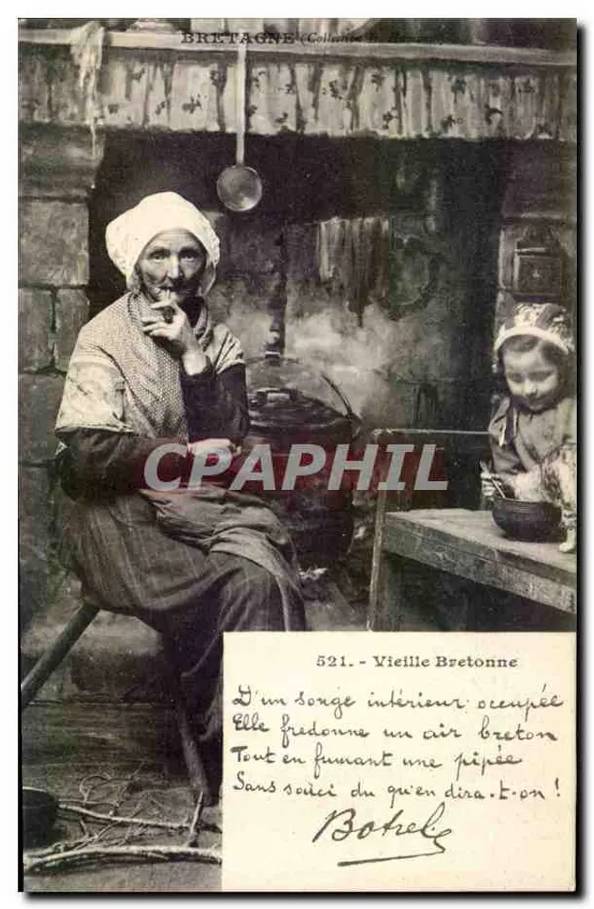 Bretagne - Alte Bretonin, die eine Pfeife raucht - Sammlung 521 - Bothele - Vorderseite