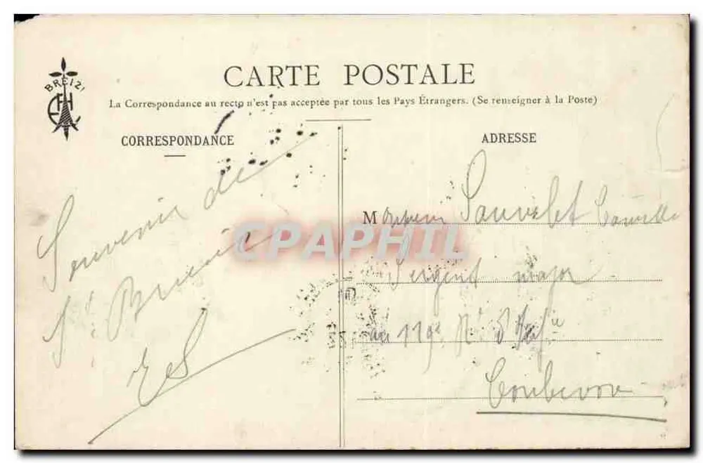 St-Brieuc - Caserne Charner, perto da Estação — editor Breiz (nº9) - Verso