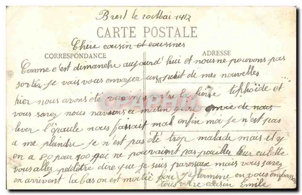 Brest - Casa de Fautras — visão do edifício militar com soldados e carruagem - Verso