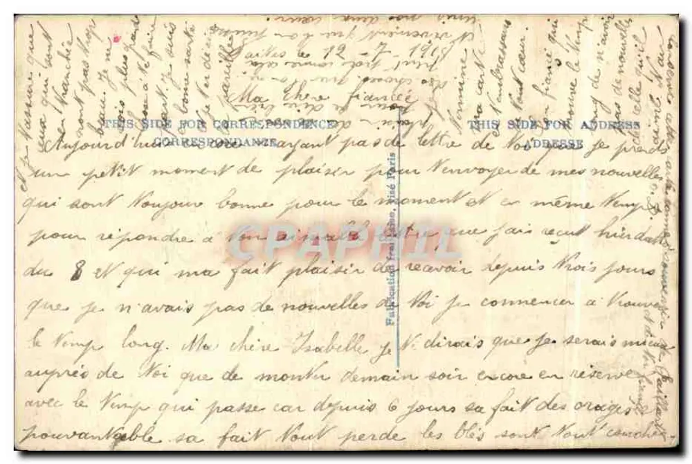 Ave e flores — Beijos Doce — Carta postal de correspondência - Verso