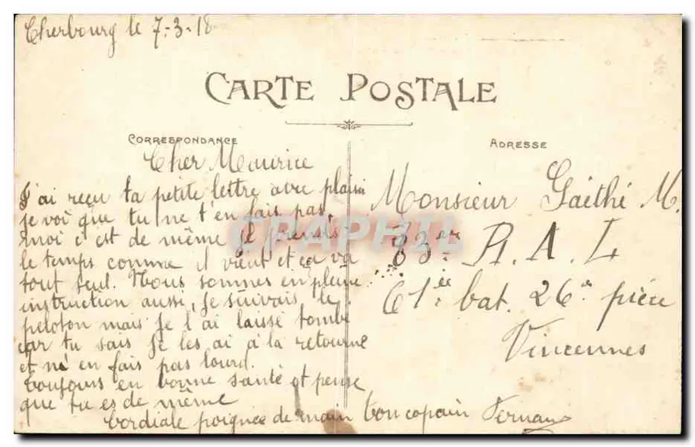 Cherbourg — Caserne Brière-de-l'Isle — Édition C. Ratti, Nouveautés et Collections, Cherbourg - Verso