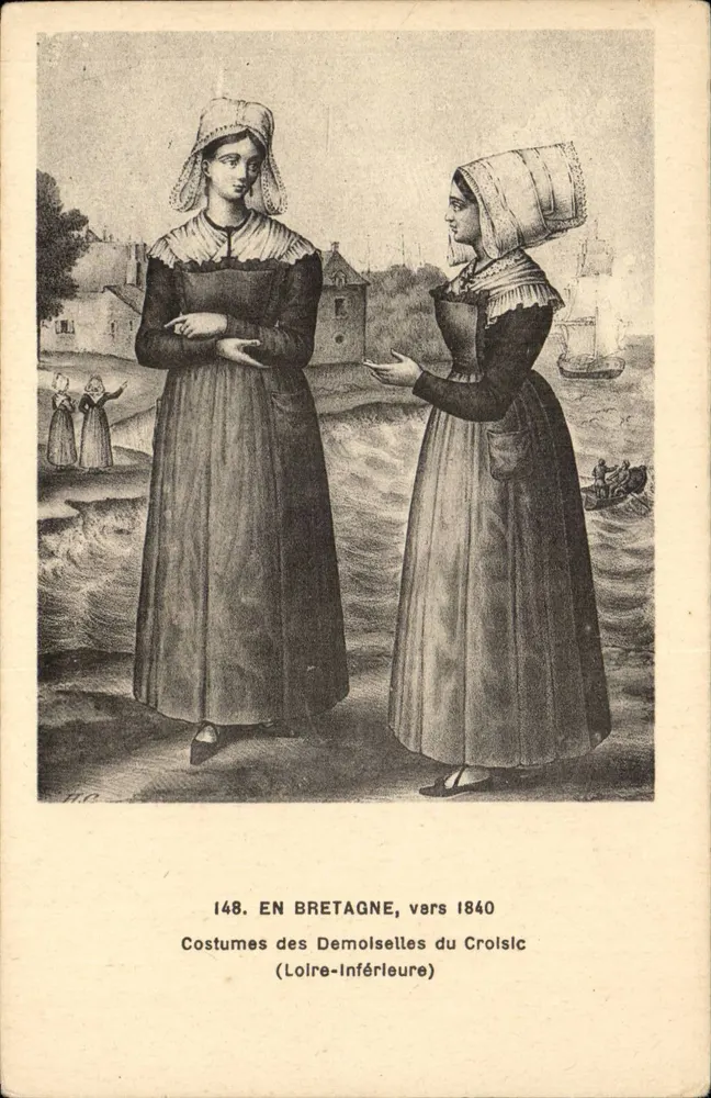In der Bretagne, um 1840 — Kleidung der Damen aus Le Croisic (Loire-Inférieure) — Verlag F. Chapeau, Nantes - Vorderseite
