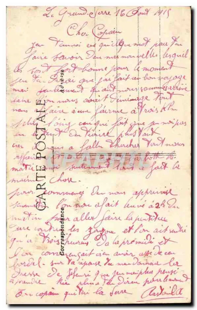 Soldat en uniforme — saluant — Prevot, Avignon - Verso