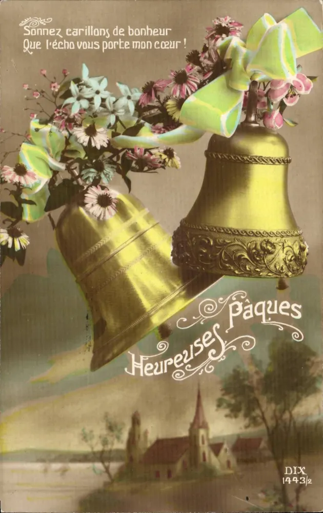 Felizes Páscoas — sinos e flores — DIX 1443/2 - Frente
