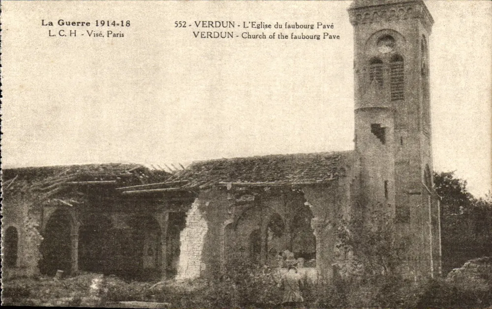 Verdun - Die Kirche des Viertels Pavé — Ruinen nach dem Krieg 1914-18 — L.C.H. Visé, Paris, Nr. 552 - Vorderseite