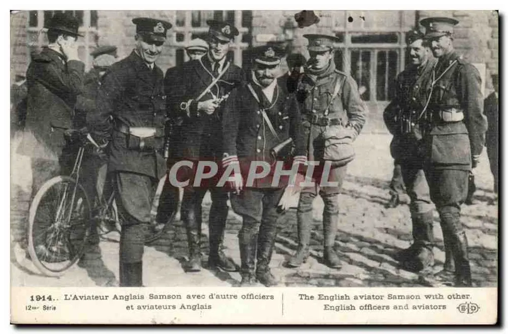 Der englische Aviator Samson mit anderen englischen Offizieren und Aviatoren — 1914 — 12. Serie - Vorderseite