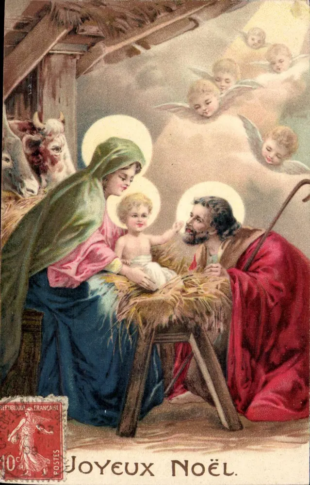 Nativité — scène de Noël avec anges — éditeur CAT, série 11060 - Recto