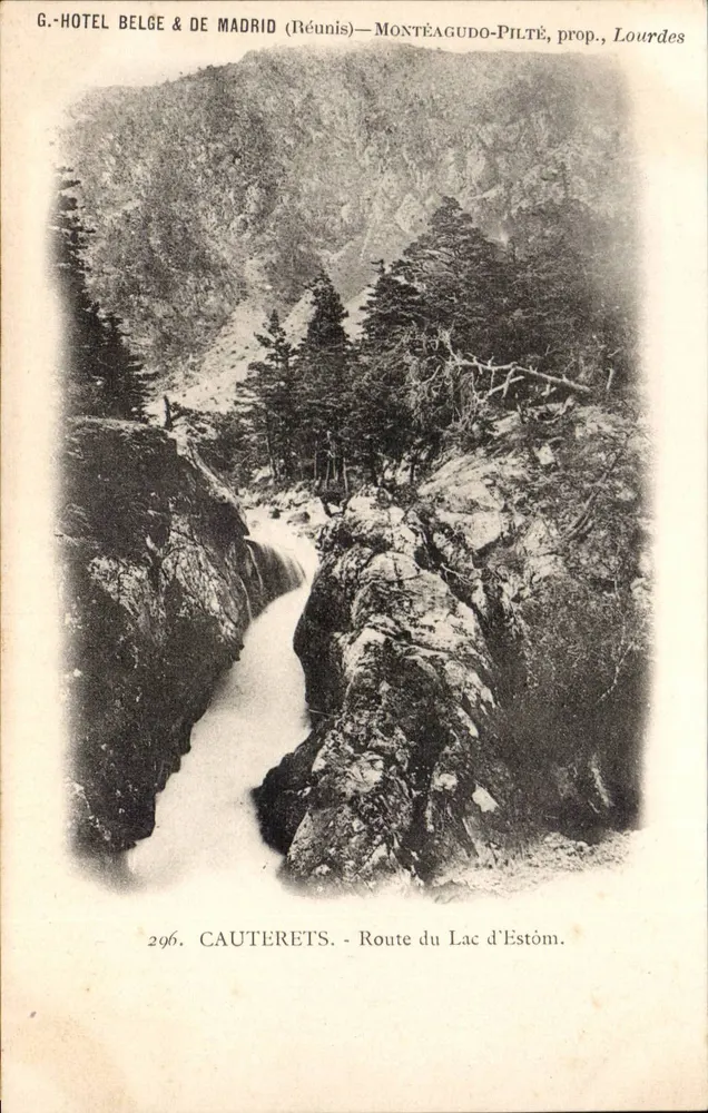 Cauterets — Route naar het meer Estom — G. Hotel Belge & de Madrid (Réunis) — Montéagudo-Pilté, prop., Lourdes - Voorkant