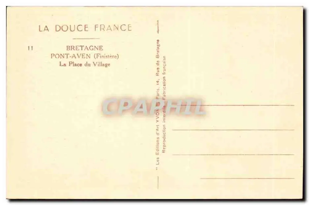 Pont-Aven (Finistère) — La Place du Village — Les Éditions d'Art Yvon, Paris - Verso