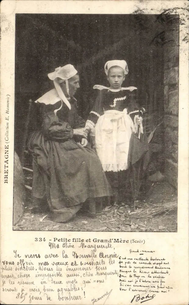 Kleine Mädchen und Großmutter (Scaër) — Bretagne — Verlag E. Hamonic, Nr. 334 - Vorderseite