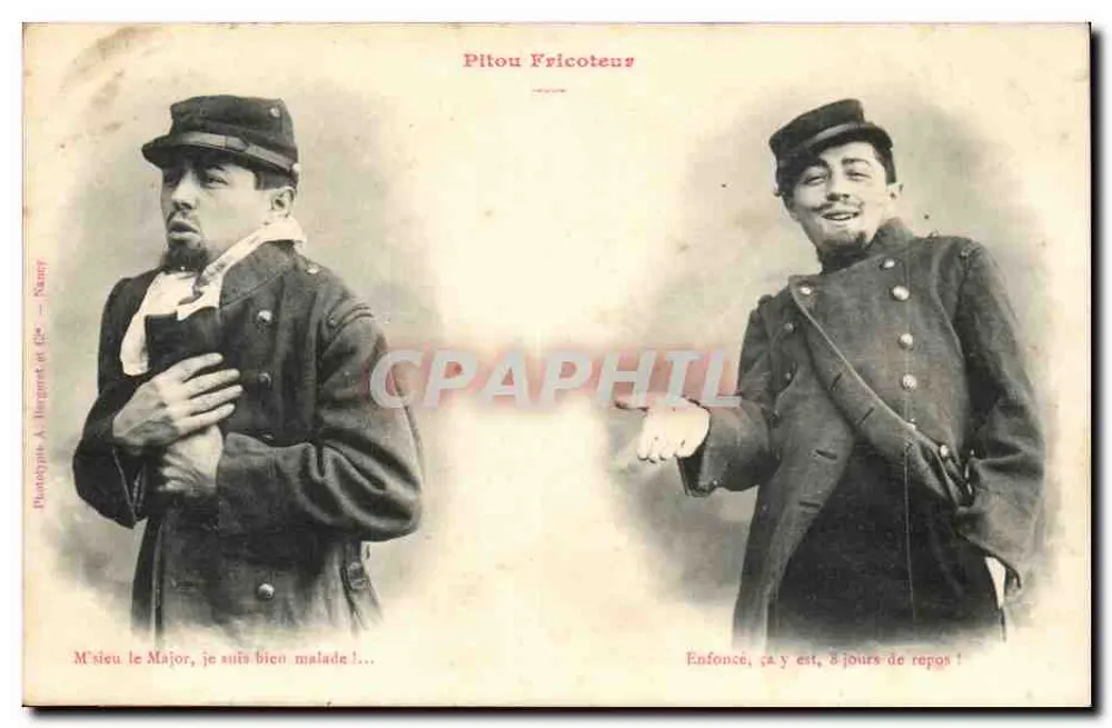 Zwei Soldaten im Uniform — humorvoller Szene — Duthétypin A. Béguin et Cie, Nancy - Vorderseite