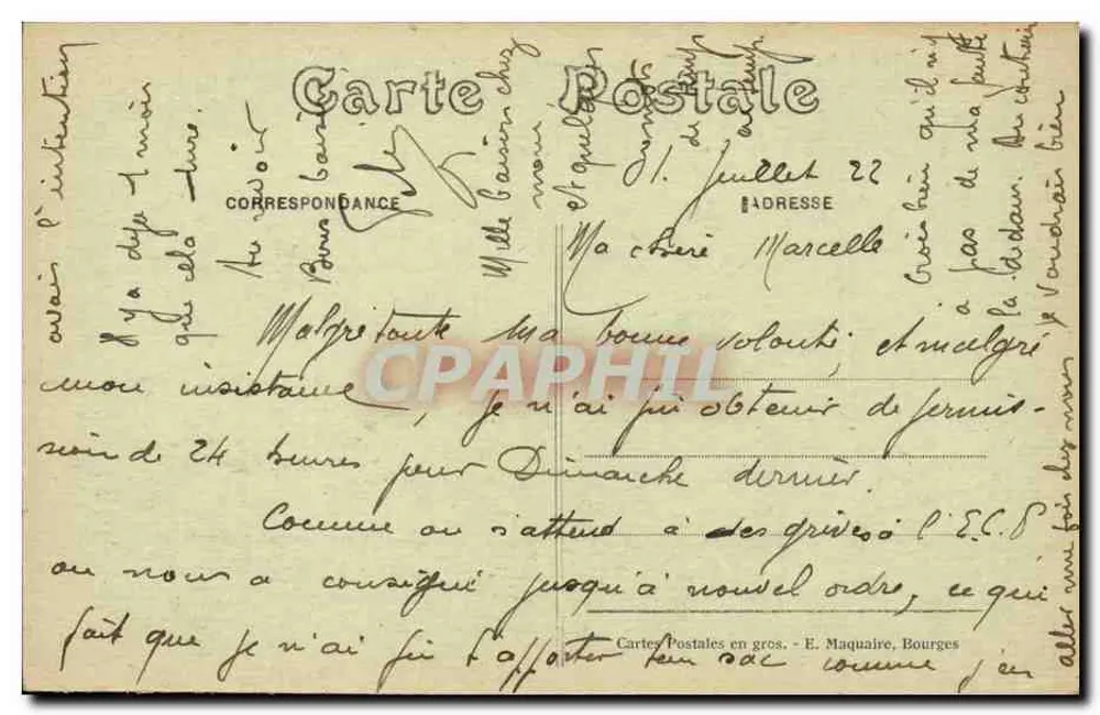 Bourges — O Castelo da Água, visto de frente — Editor E. Maquaire, n° 388 - Verso