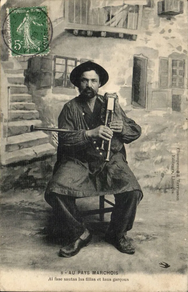Im Marche-Gebiet — Musiker, der die Pfeife à l'air spielt — Champeaude & Terrasson, Limoges - Vorderseite