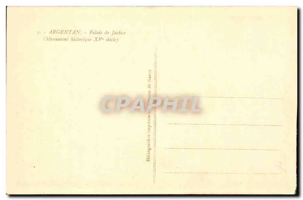 Argentan — Palácio de Justiça — Héliogravure imprimée de Nancy - Verso